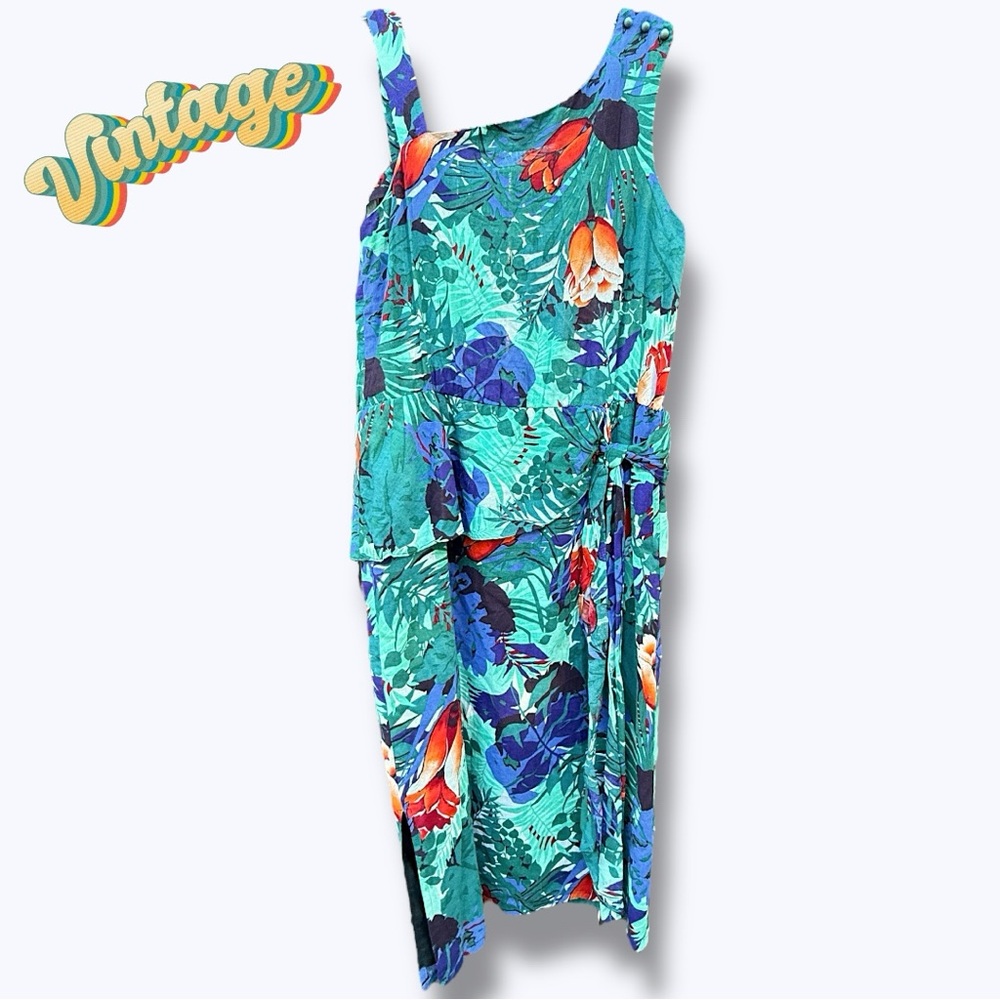 Vintage Dress 100% Cotton Floral Print Tie Waist by MBR Int’l - Tiki Retro | 14